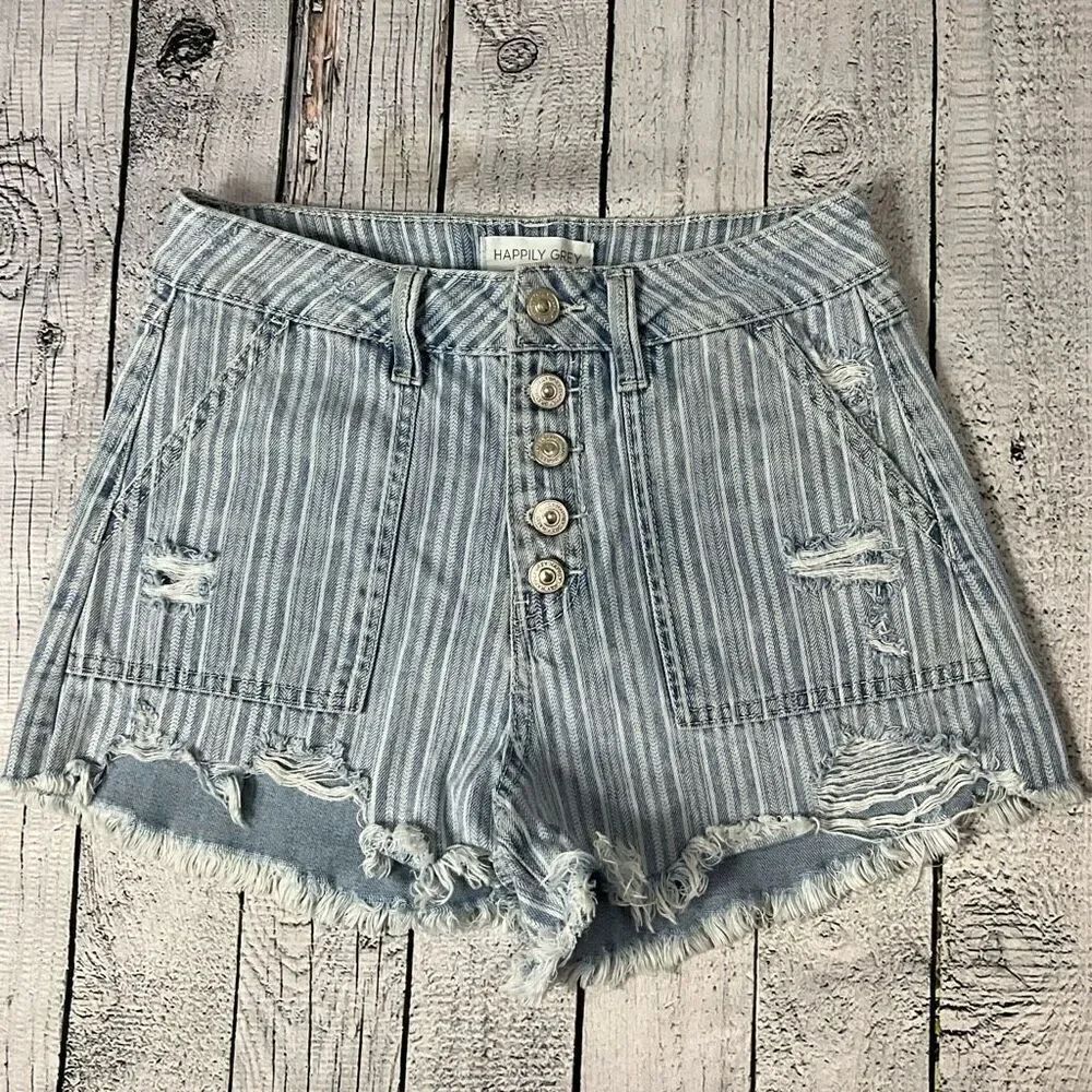 HAPPILY GREY Distressed Jean Shorts